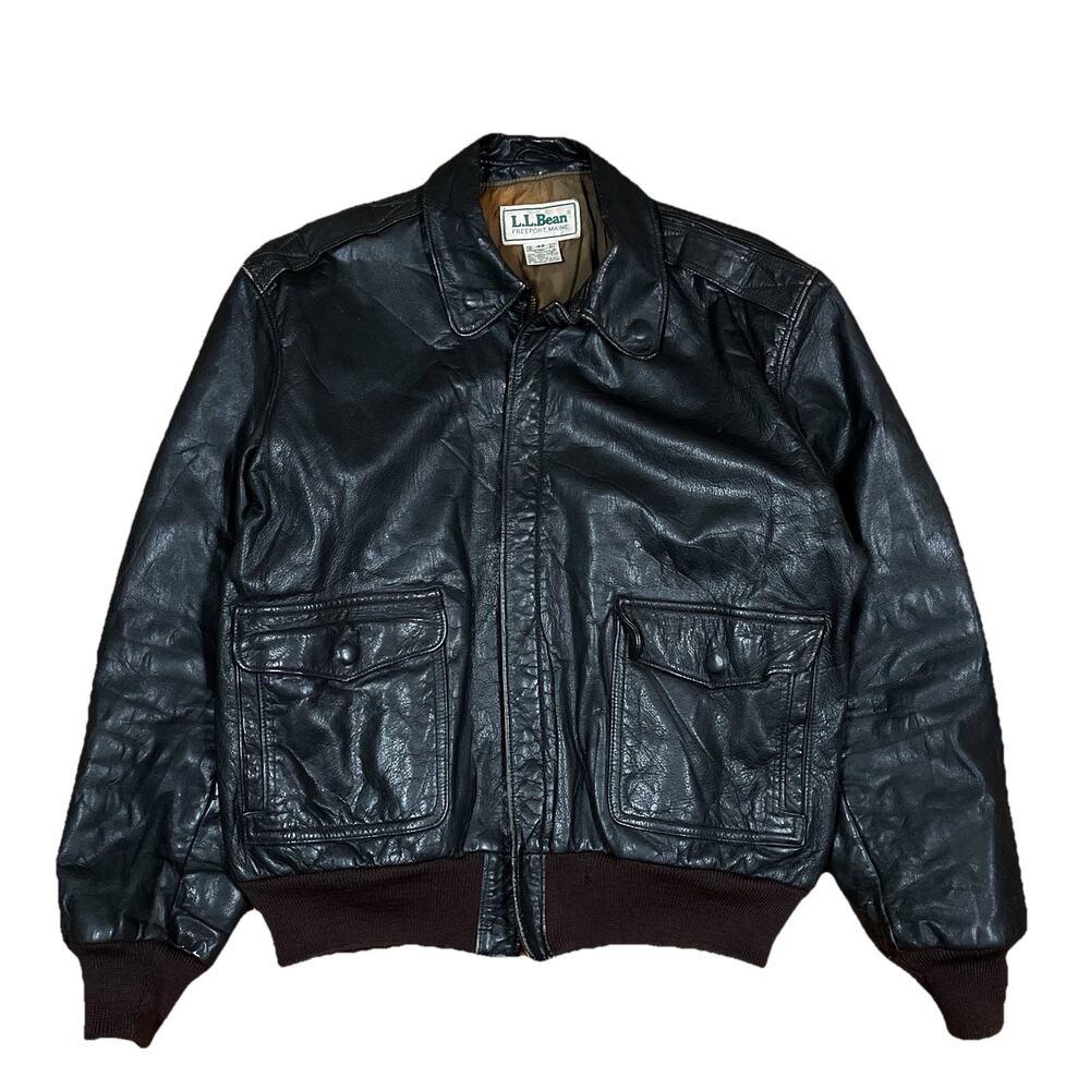 Vintage LL Bean A-2 Flight Bomber Jacket Leather Thinsulate USA Mens 44 Black